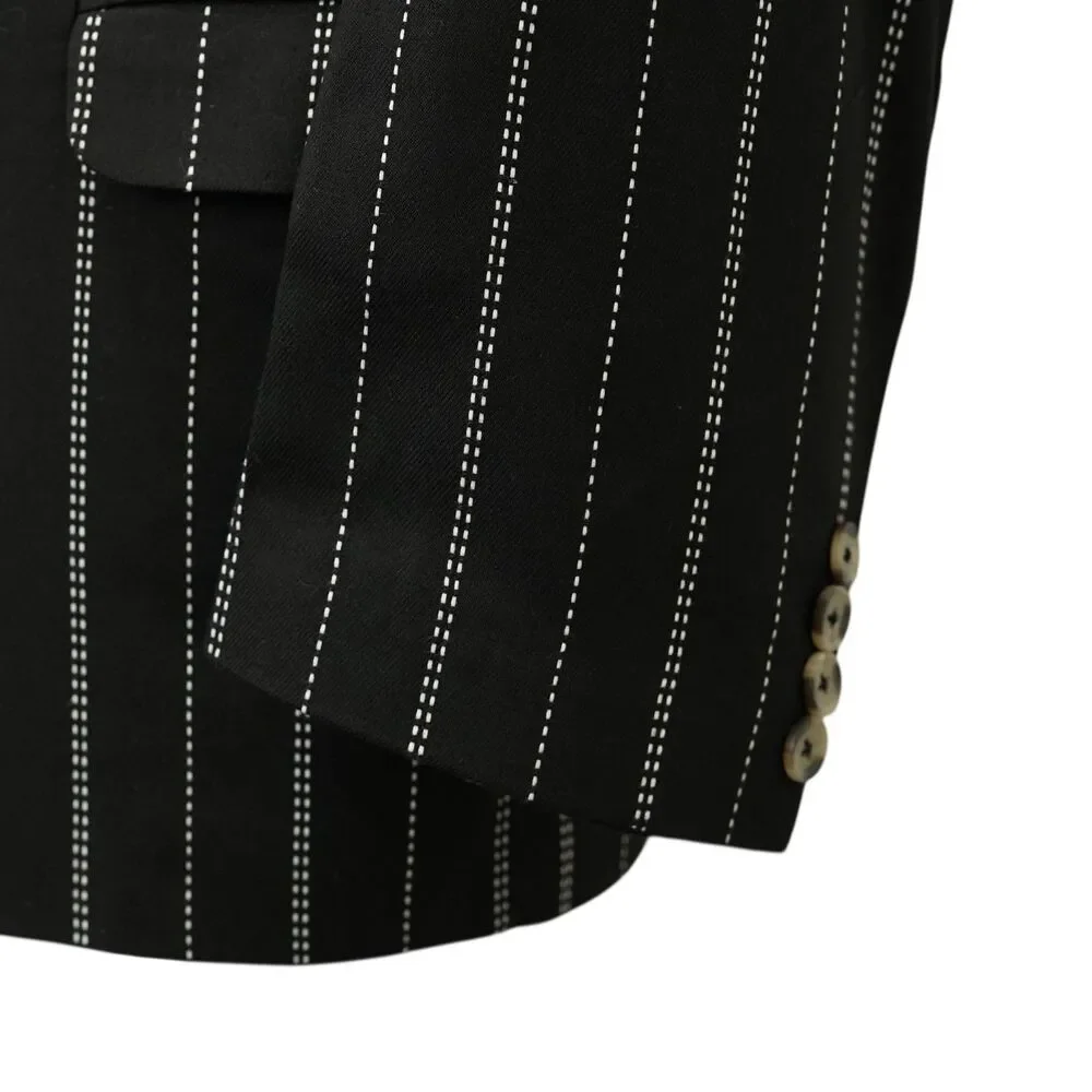 Mens 46R Wool Blazer Sport Coat Black White Pinstripe Preppy Formal Wedding